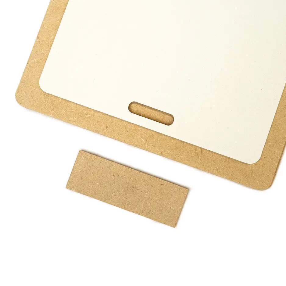 Blank paper and cardboard beside an 8x10 Photo Tile for creative projects