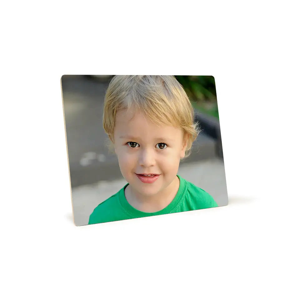 Young boy with blonde hair featured on an 8x10 photo tile for decor