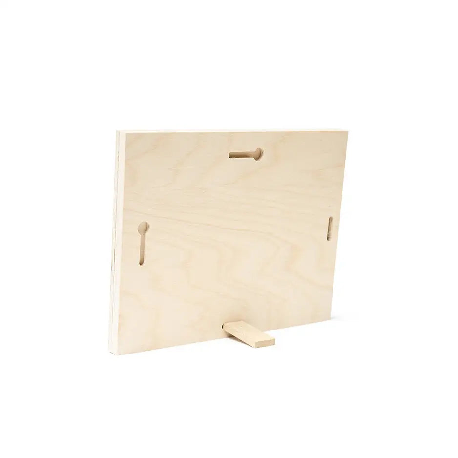 Wooden box with handle featuring 8x10 wood print bright white design