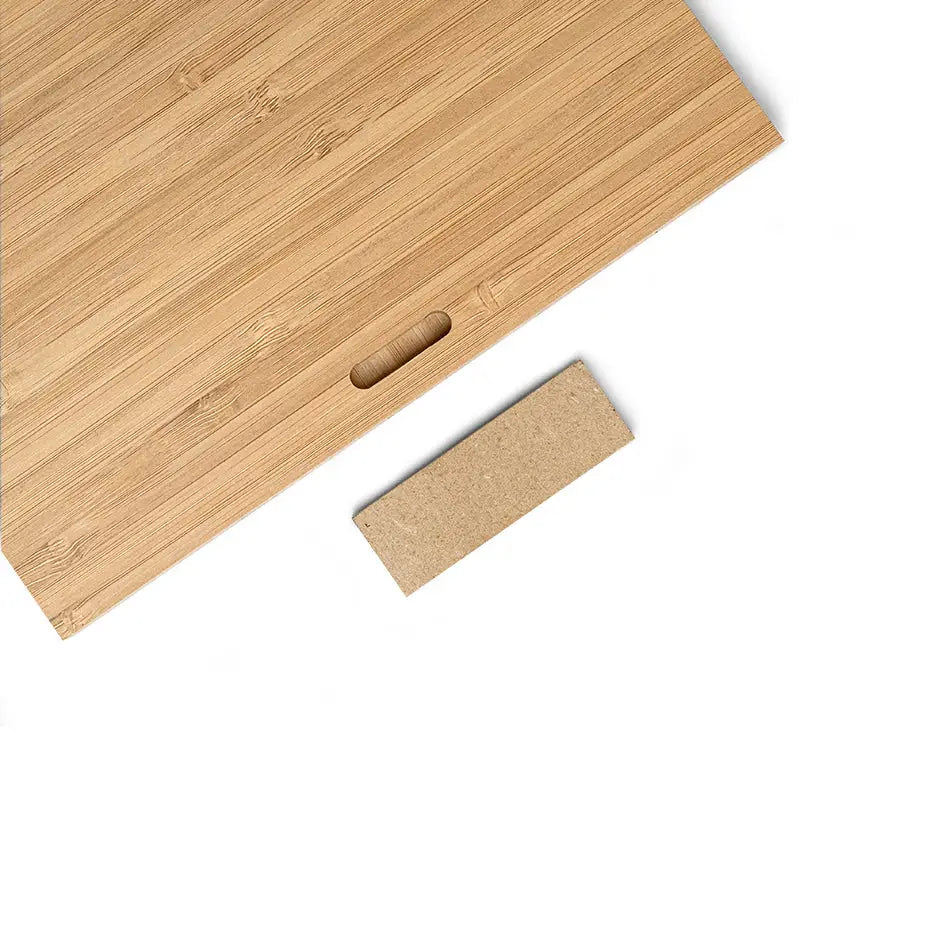 Wooden cutting board with knife and paper featuring 8x12 Bamboo Wood Print design