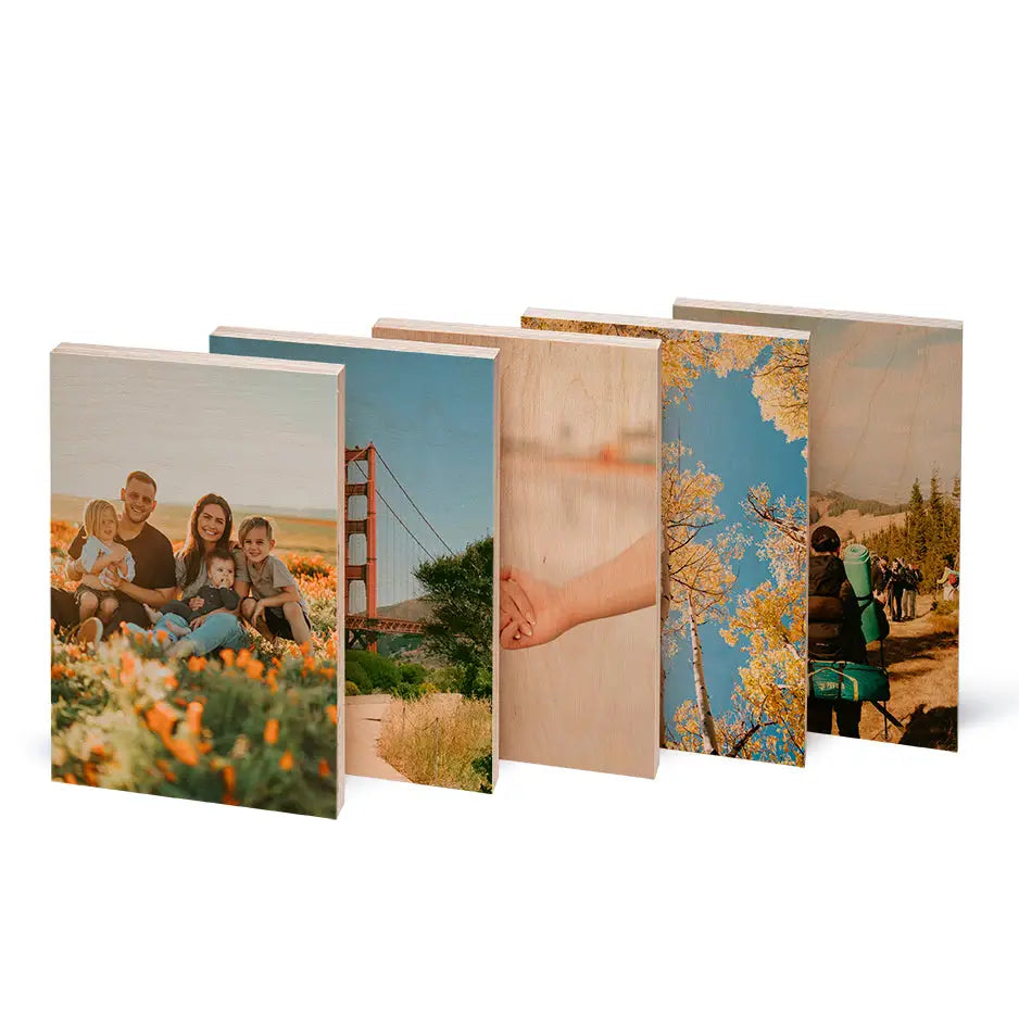Five outdoor photo prints in a cascading display from the 8x12 Portrait Vintage Matte Bundle
