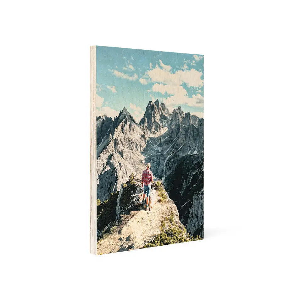 8x12 Wood Print Vintage featuring a book with a mountain scene backdrop