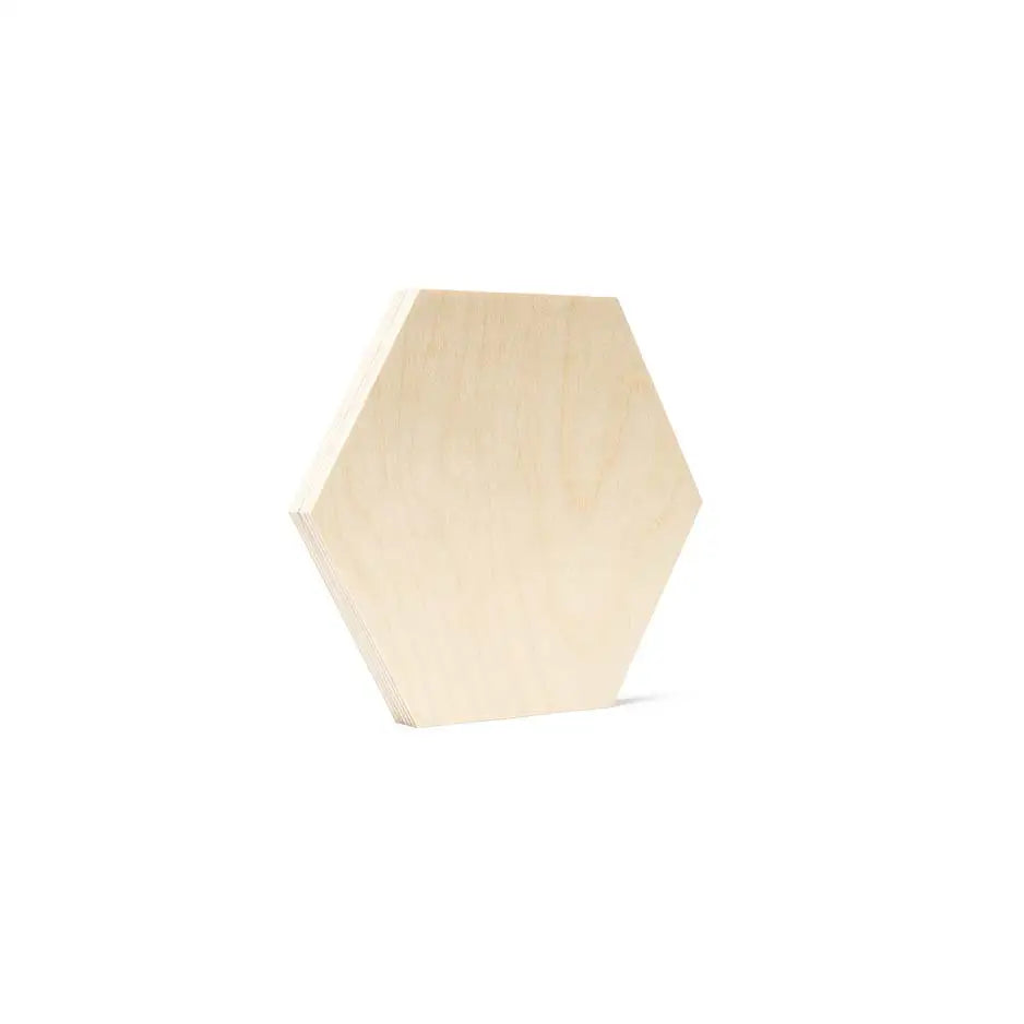 8x8 Blank Birch Hexagon Panel on a white background showcasing its natural wood texture