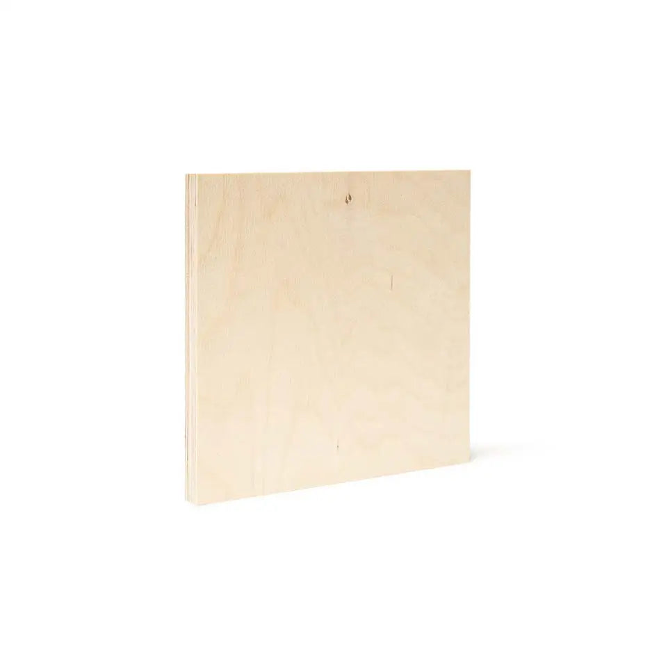 8x8 Blank Birch Panel in a wooden box on a white background for crafting projects