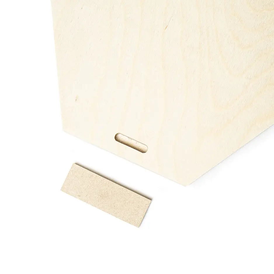 Wooden box containing wood piece for 8x8 Hexagon Wood Print Bright White product