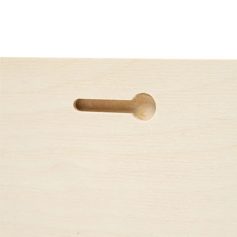 Wooden drawer with hole showcasing 8x8 Wood Print Bright White for photo locket wood