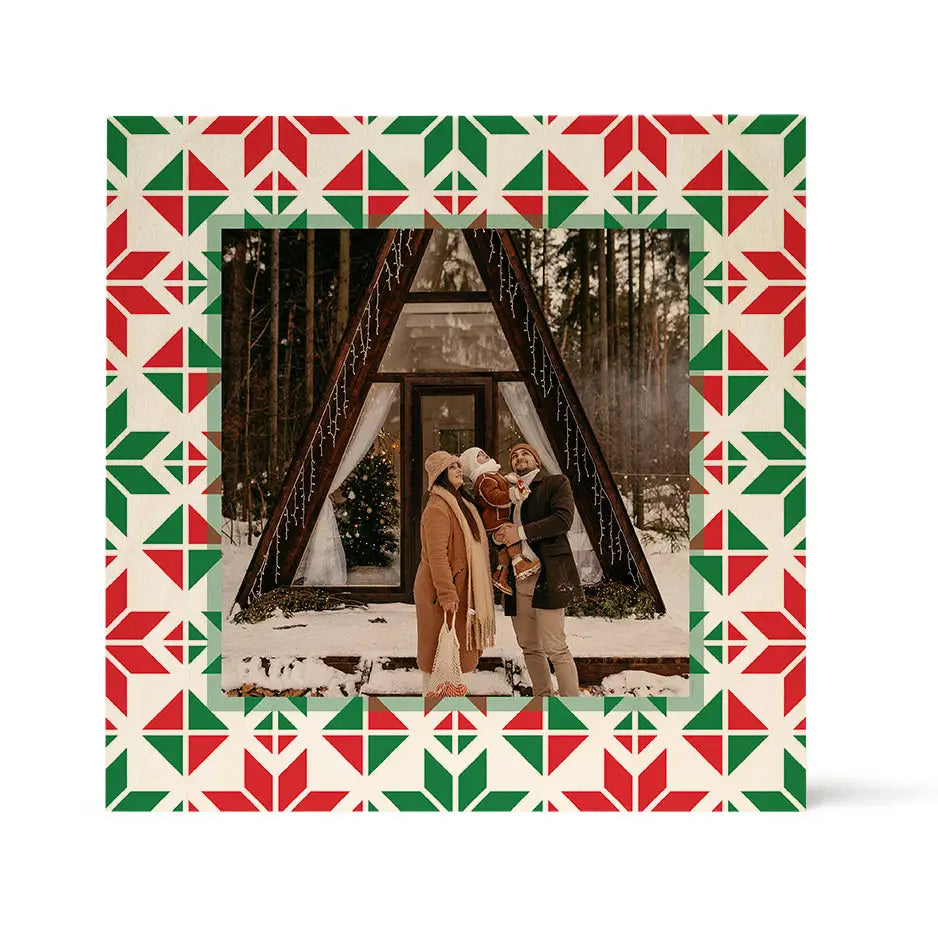 Holiday-themed photo frame featuring a winter scene in Birch Pattern Wood Print