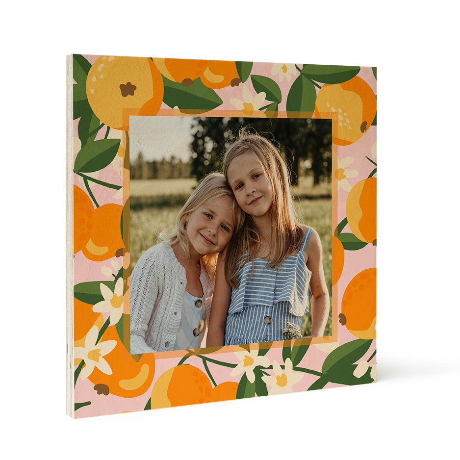 Orange-themed photo frame for Birch Pattern Wood Print - Spring Orange Blossom product