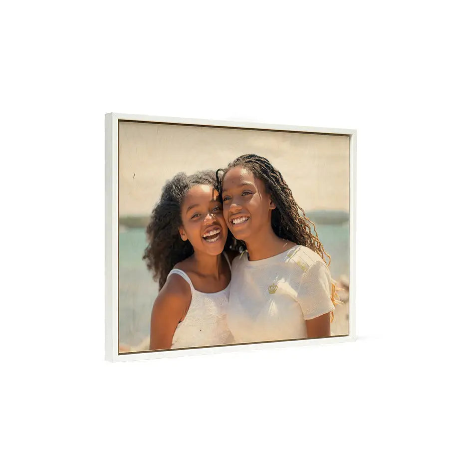 Couple smiling in a Birch Rectangle White Frame perfect for cherished memories