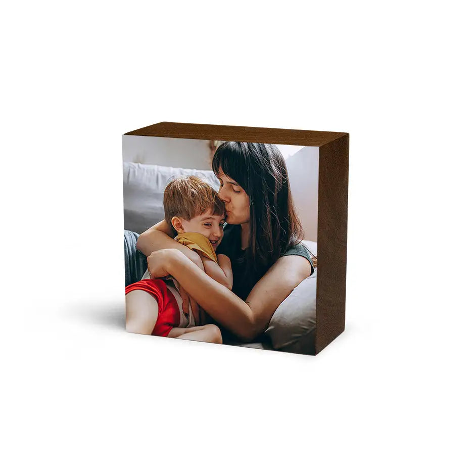 Mother and child on white background with Black Walnut Square Photo Block