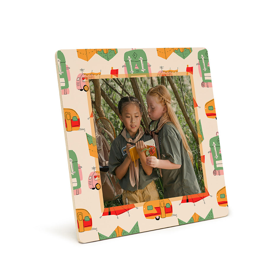 Camping-themed camper pattern photo tile print perfect for rustic decor