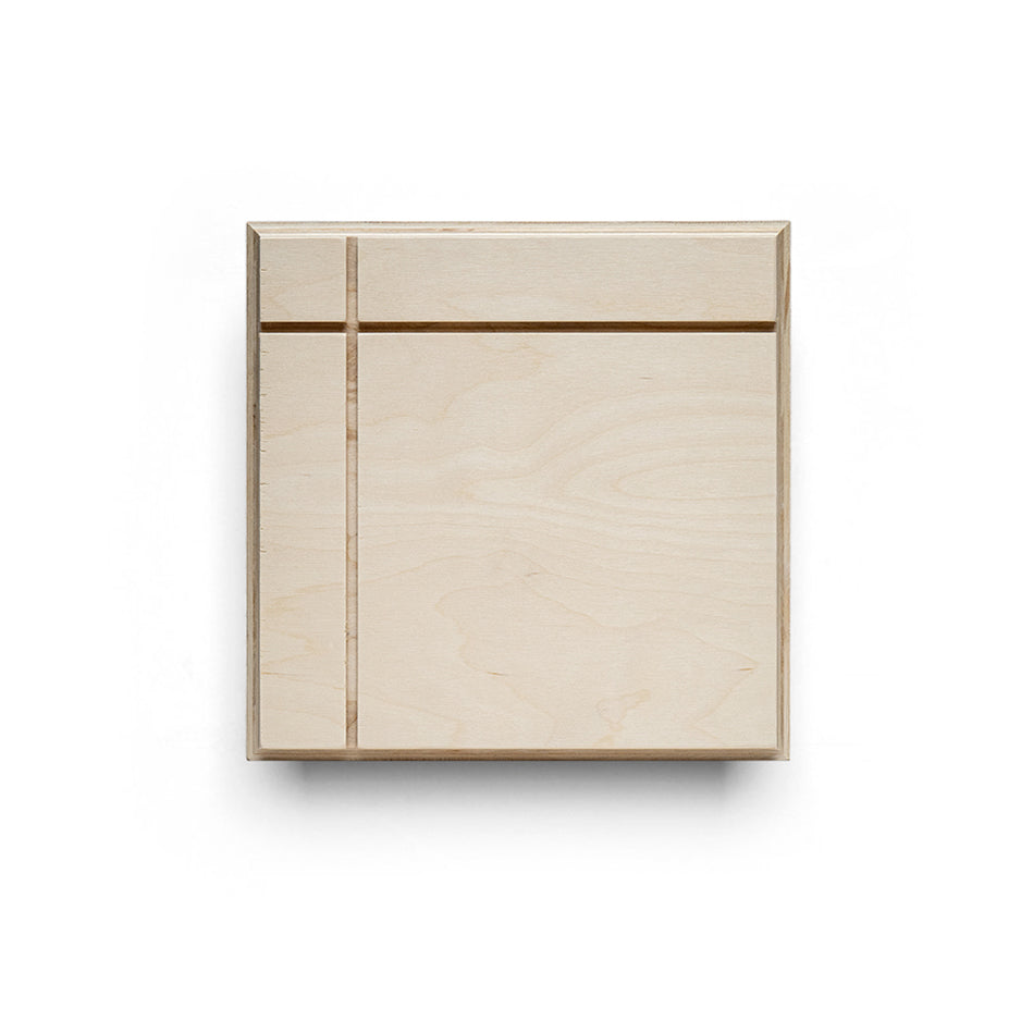 Minimalist white and gold wall-mounted cabinet with geometric lines for Cove Edge Square collection