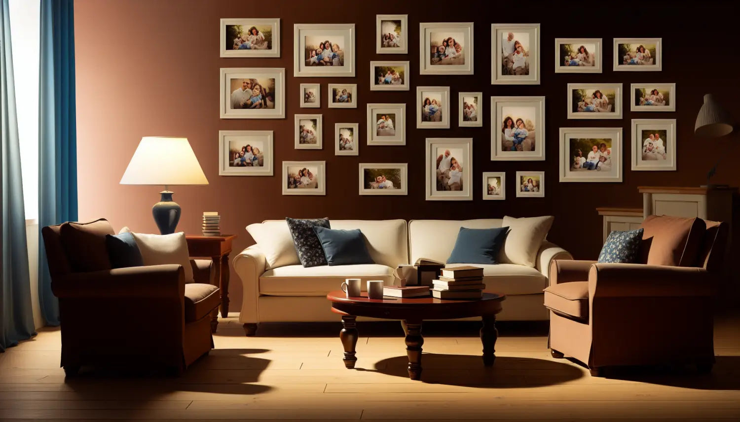 Cozy living room arrangement featuring mixed photo tiles for home decor inspiration