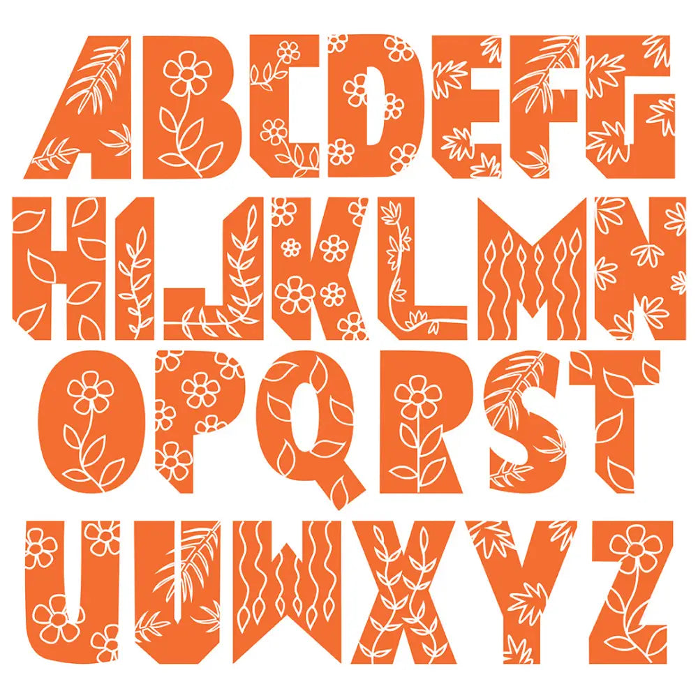 Decorative alphabet letters in orange with floral gold patterns for Sign Letters - Floral