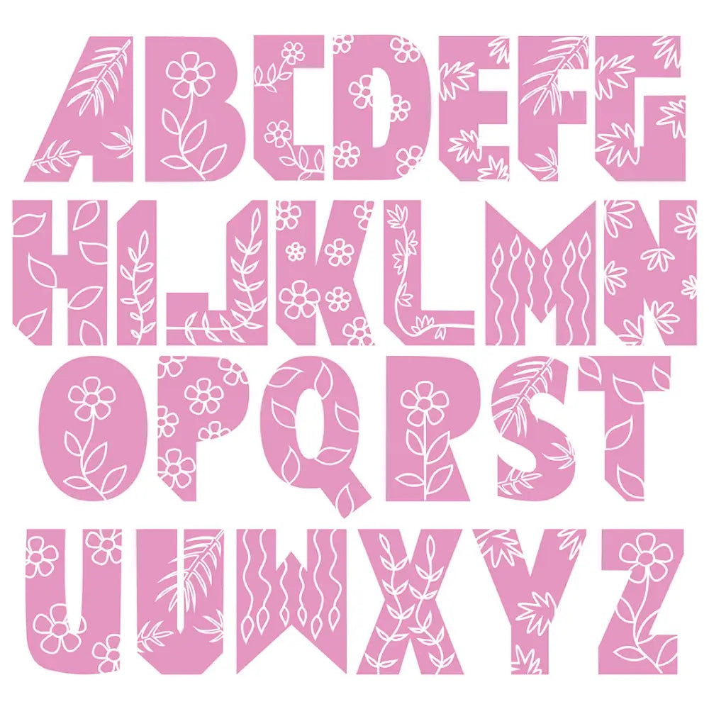 Pink alphabet letters adorned with floral patterns in the Letters - Floral collection