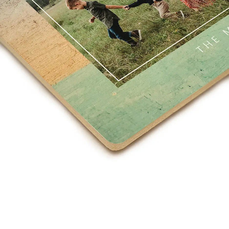 Earthy Matte Family Wood Plaque featuring a photo of children playing in the grass
