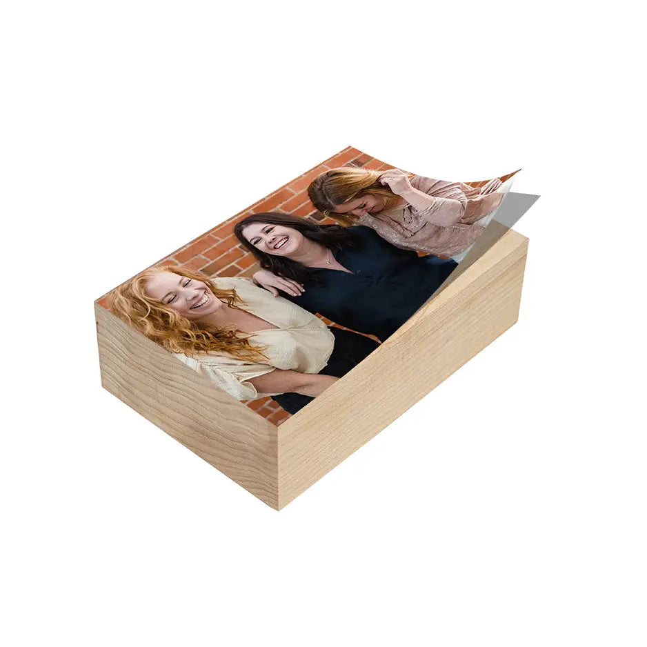 Wooden 5x7 Maple Photo Block showcasing a cherished photo of two women