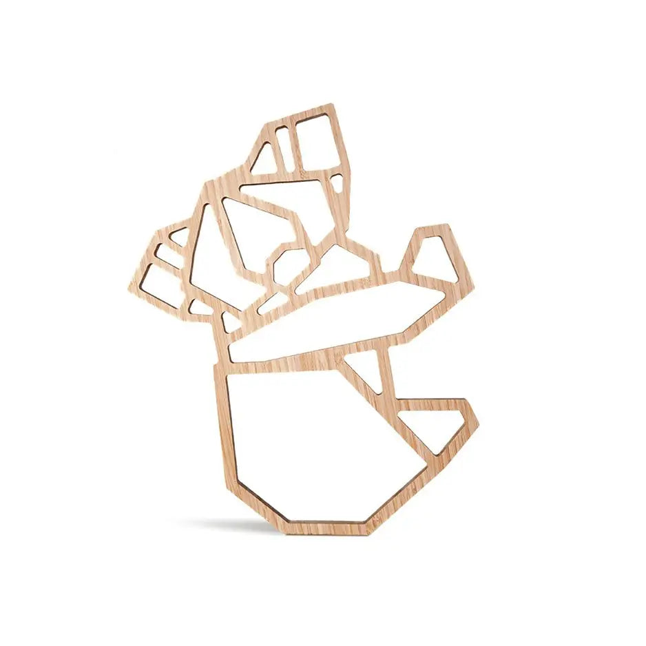 Wooden sculpture of a bearded man in Origami Koala Bamboo Wall Art display