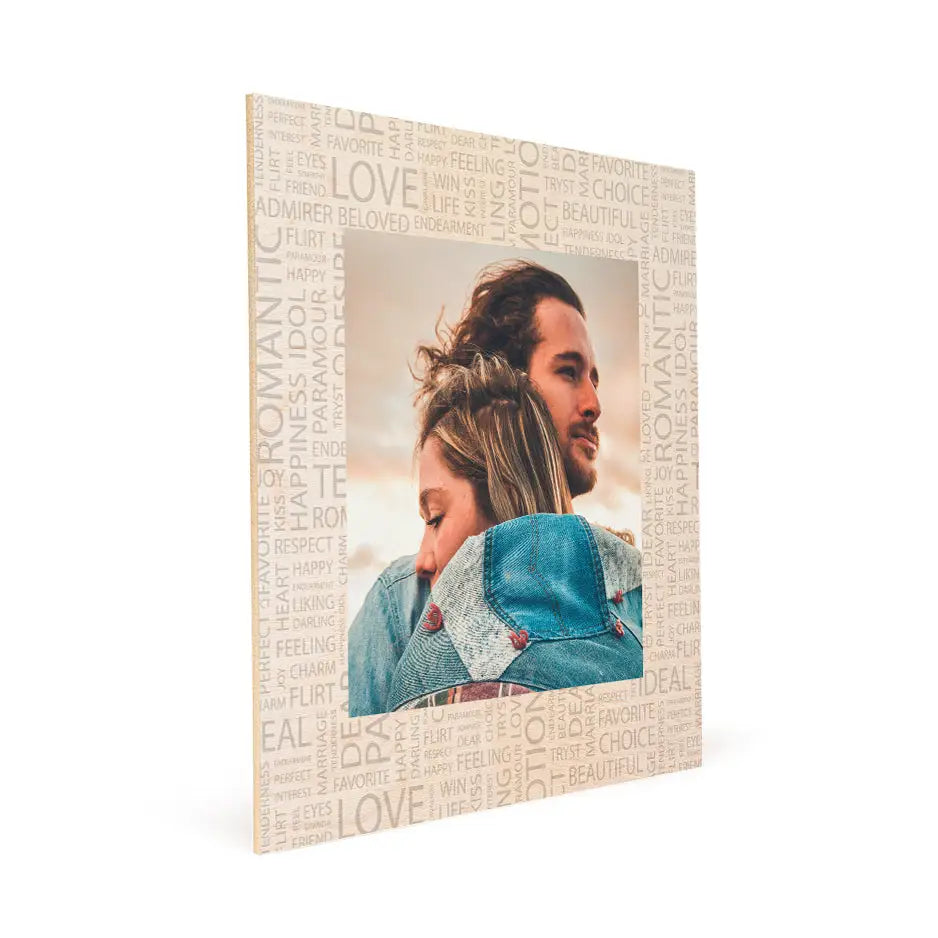 Wood print vintage featuring a photo locket wood frame with a couple’s picture