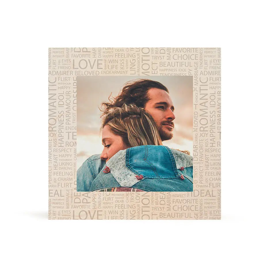 Wooden photo frame with couple’s names in Expressions of Love Print vintage design