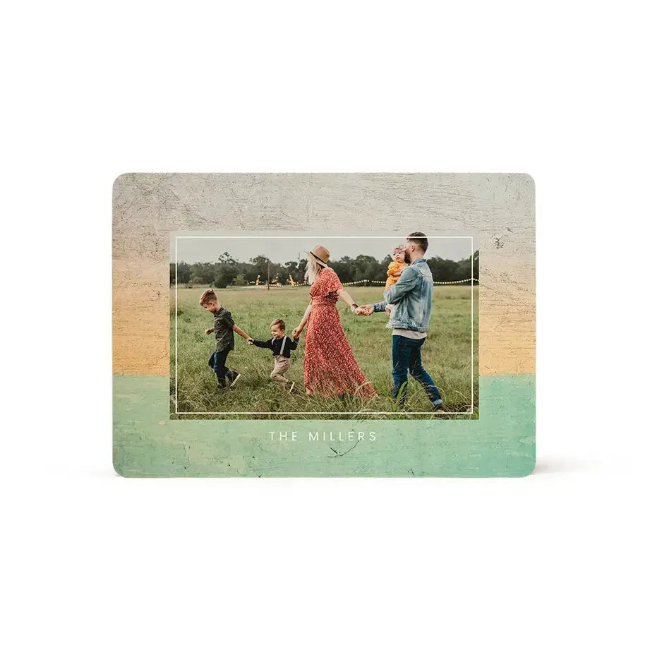 Framed family walking in a grassy field, perfect for a custom wood plaque design.