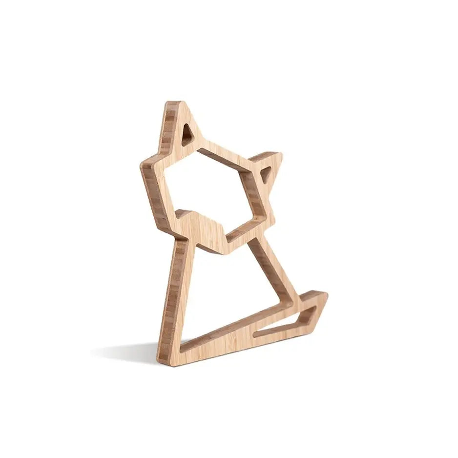 Wooden star sculpture in Origami Kitty Bamboo Wall Art design for stylish decor