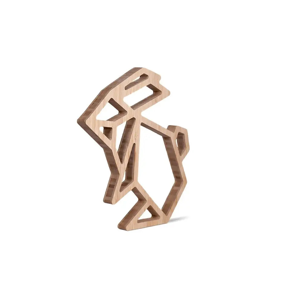Wooden sculpture of a man featured in Origami Rabbit Bamboo Wall Art display