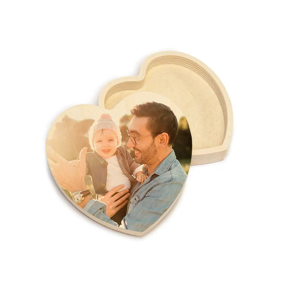 Heart Stash Box Print featuring a man holding a baby in a heart-shaped photo frame