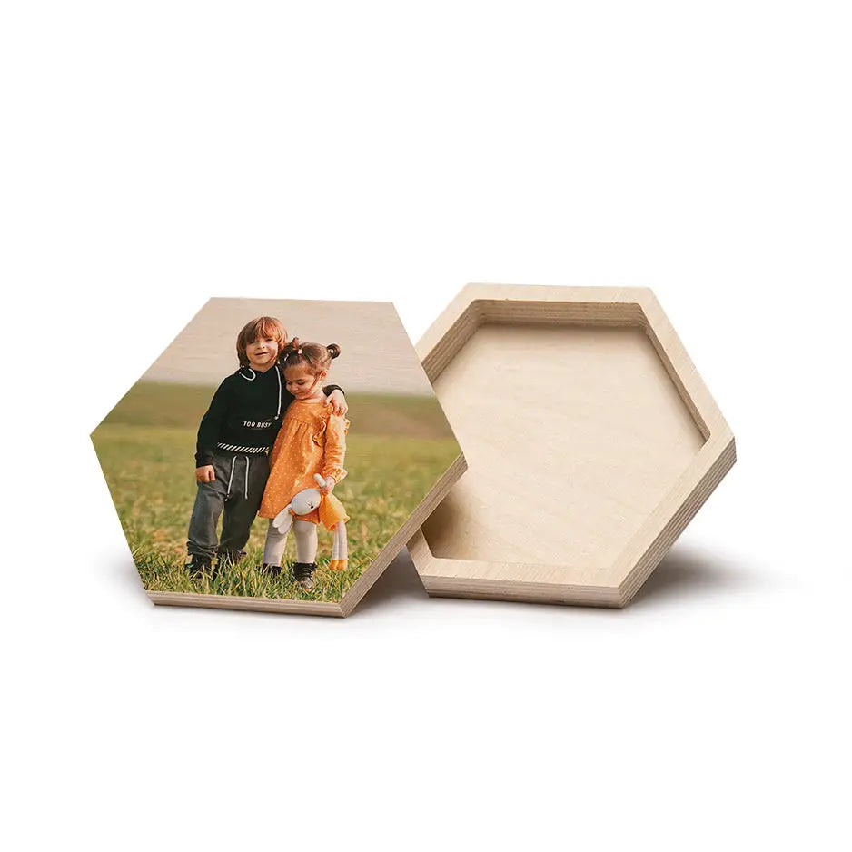 Wooden Hexagon Stash Box with Photo Inside featuring a beautiful stash box print