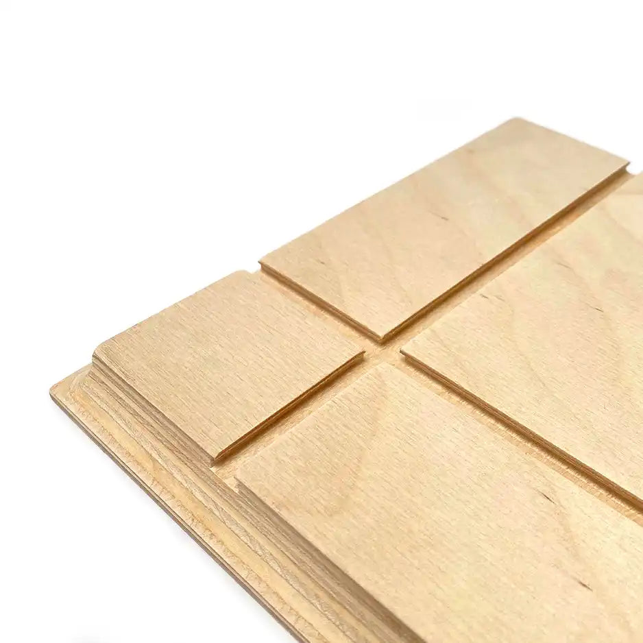 Light-colored wooden planks arranged in a geometric pattern.