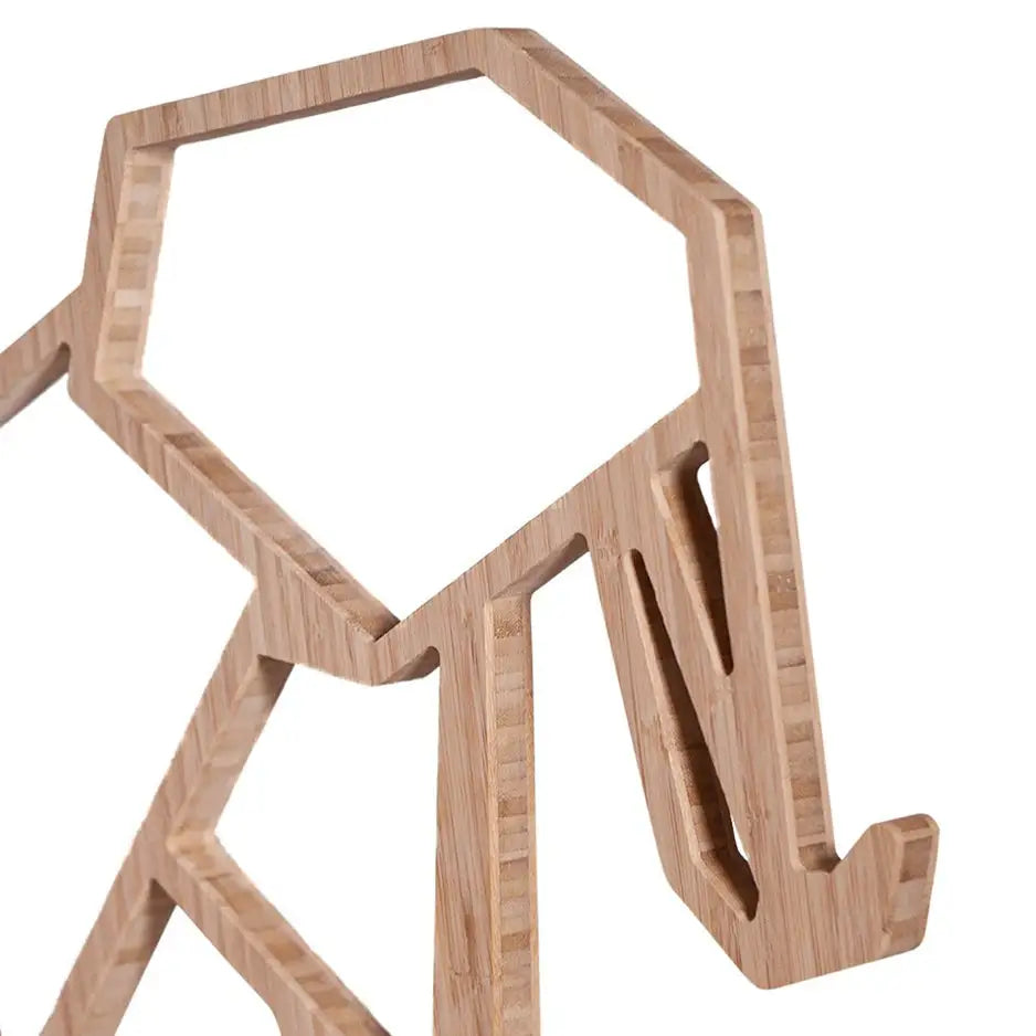 Hexagonal wooden table featured with Origami Elephant Bamboo Wall Art decor