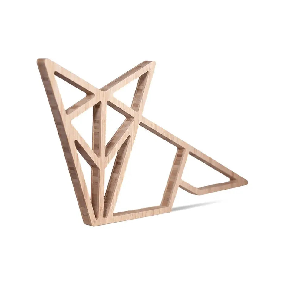 Wooden triangular sculpture of Origami Fox Bamboo Wall Art for stylish home decor
