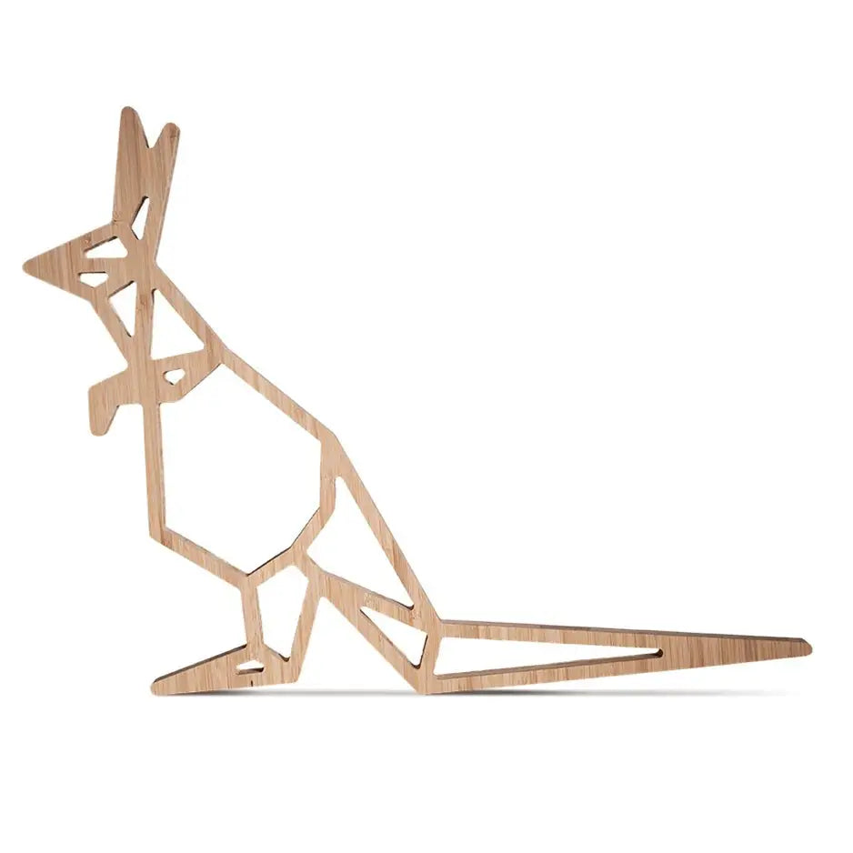 Wooden kangaroo sculpture in Origami Kangaroo Bamboo Wall Art display for unique decor