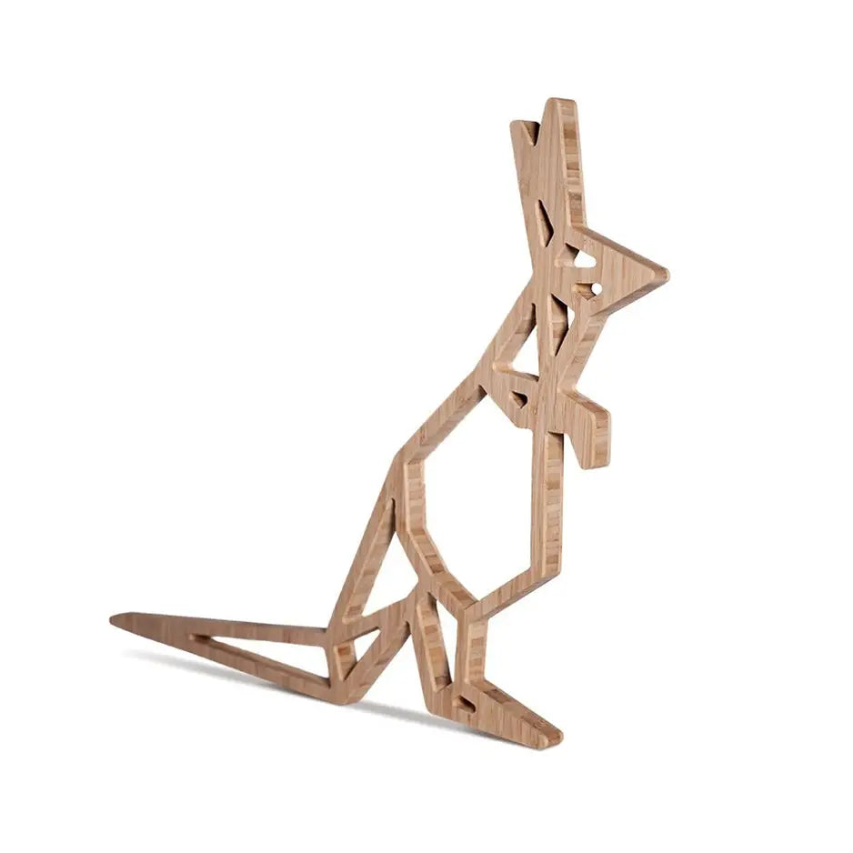 Wooden sculpture of a man with a long beard in Origami Kangaroo Bamboo Wall Art