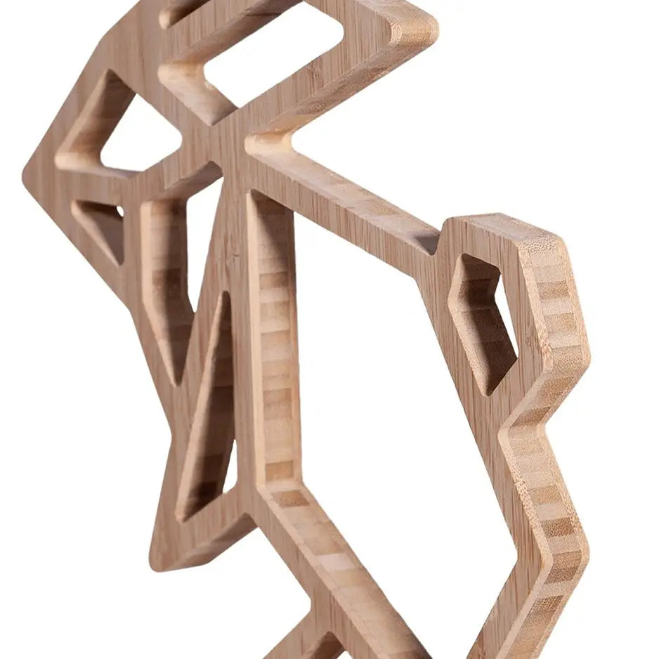 Wooden sculpture of a geometric shape inspired by Origami Rabbit Bamboo Wall Art