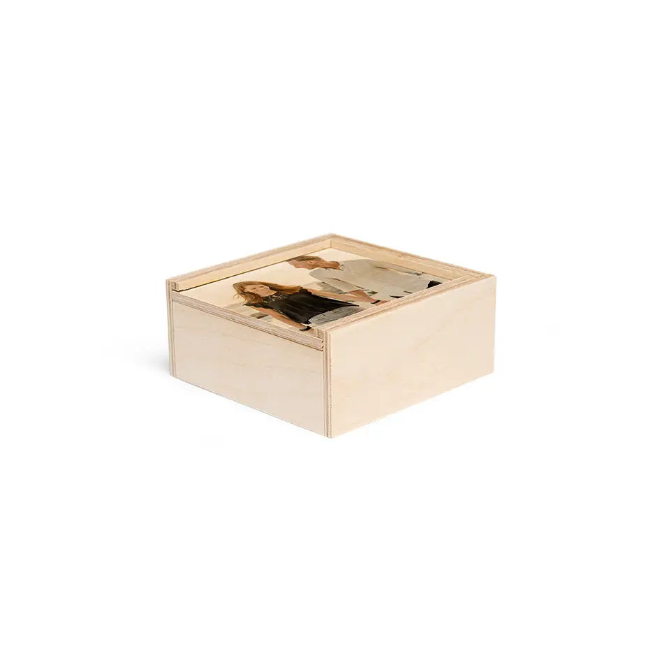 Gold Keepsake Wood Box featuring a cherished photo in a Personalized Mini Keepsake