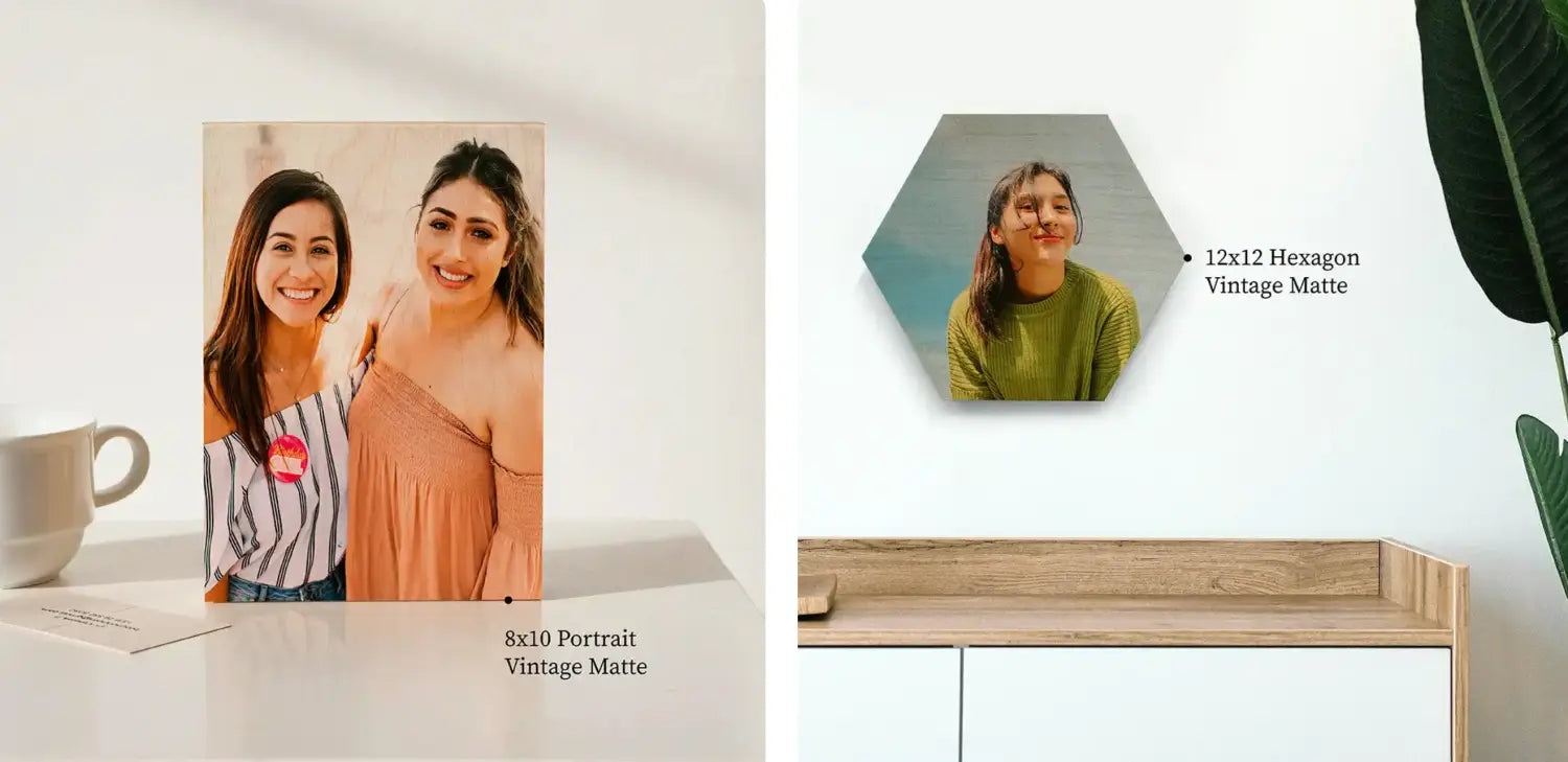 High-quality photo prints showcasing beautiful wood prints for rustic memory displays.