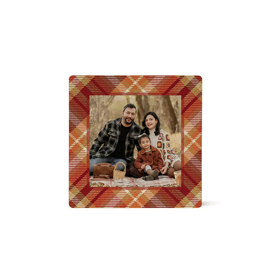 Framed family photograph with fall plaid border in Photo Tile Pattern Print design