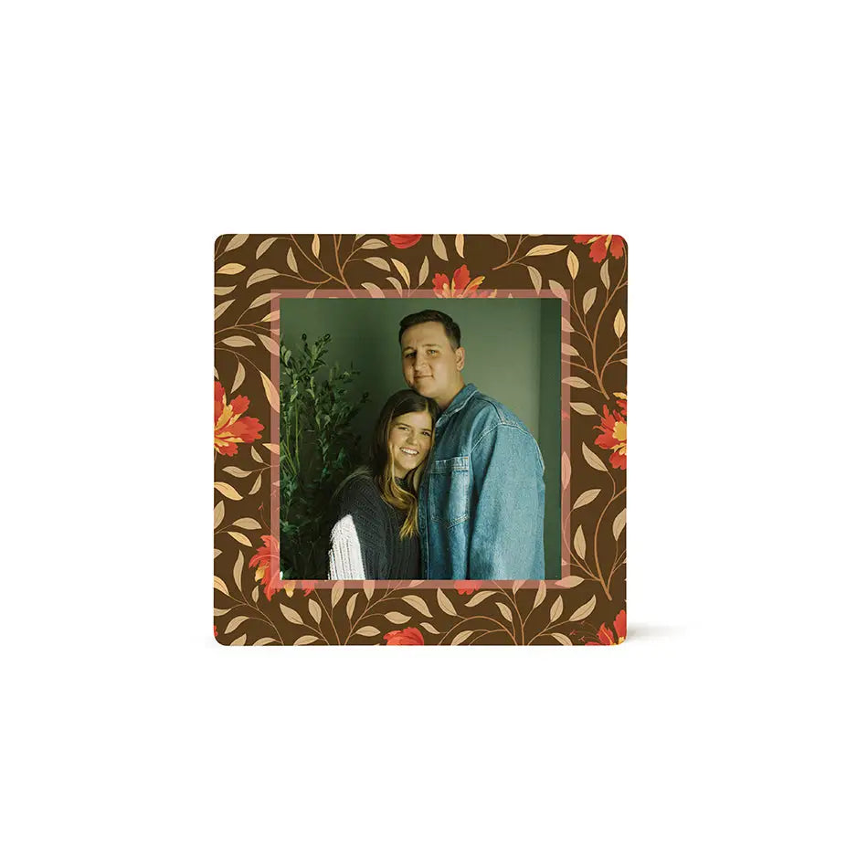 Framed photograph of a couple with Photo Tile Pattern in Fall Red Floral design