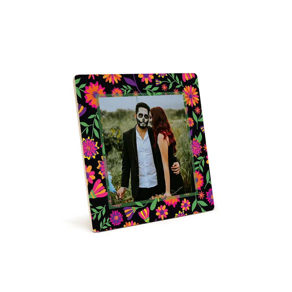 Floral-patterned photo tile frame with a couple’s picture among Huipil Flowers