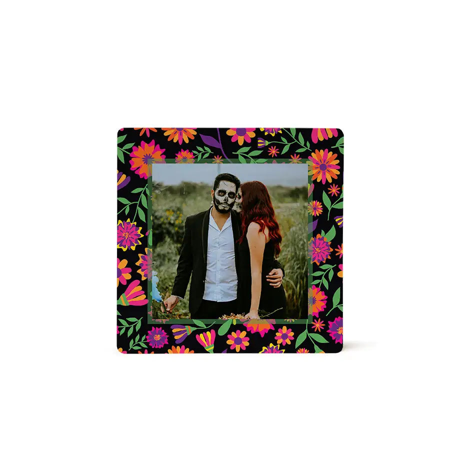 Colorful floral border photo frame featuring Huipil Flowers in a photo tile pattern