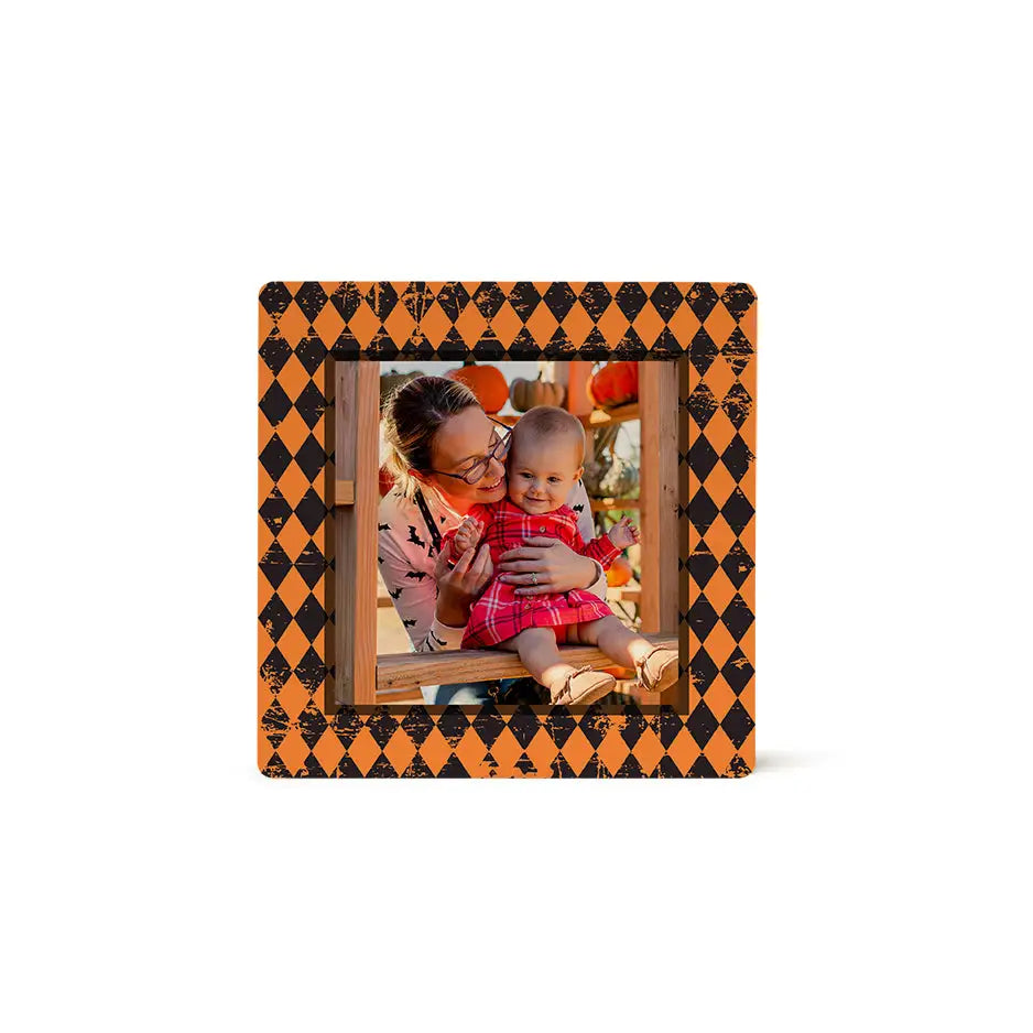 Photo Tile Pattern Print showcasing an orange checkered border design