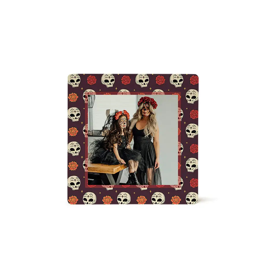 Photo Tile Pattern featuring Tagetes & Skulls with Halloween-themed border around a photo