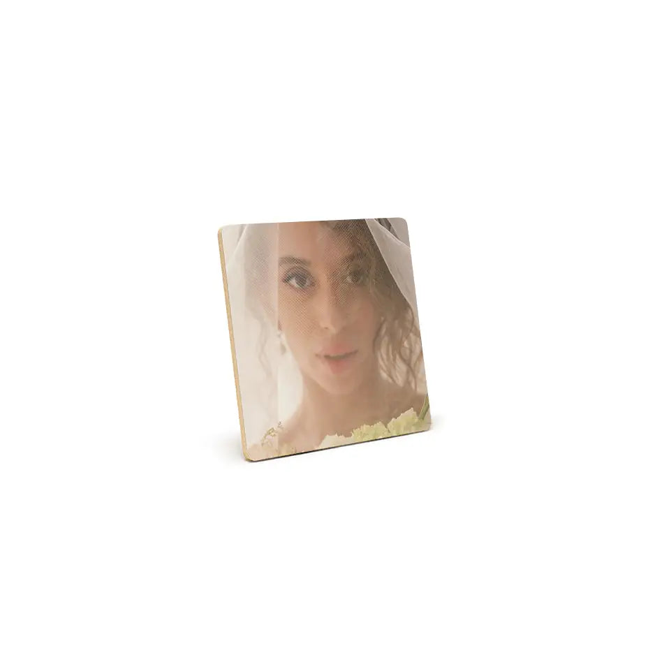 Woman in a veil featured on a Photo Tile Square Wood Print