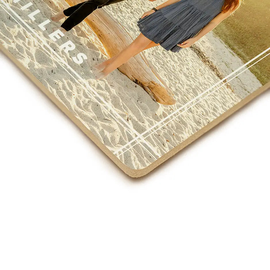 Woman in a black dress walking on the beach with a Plaid Matte Family Wood Plaque