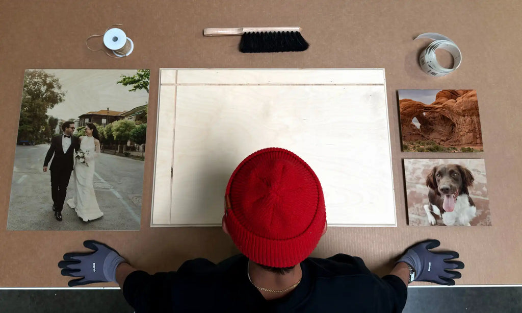 Red baseball cap viewed from above.