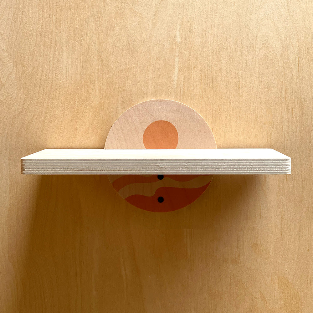 Wooden wall shelf with sun design, sturdy wall shelf for artistic home decor