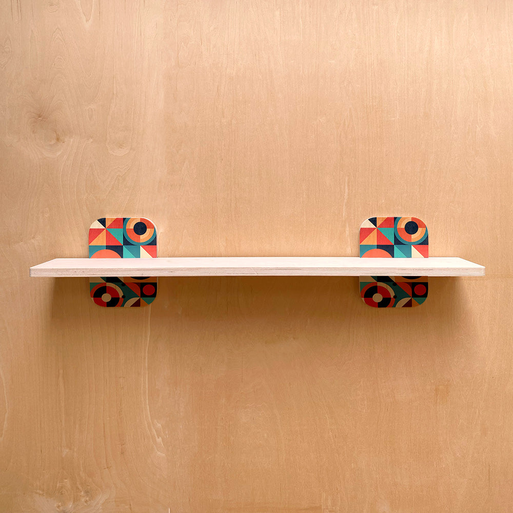 Geometric patterned sturdy wall shelf for modern home decor and organization