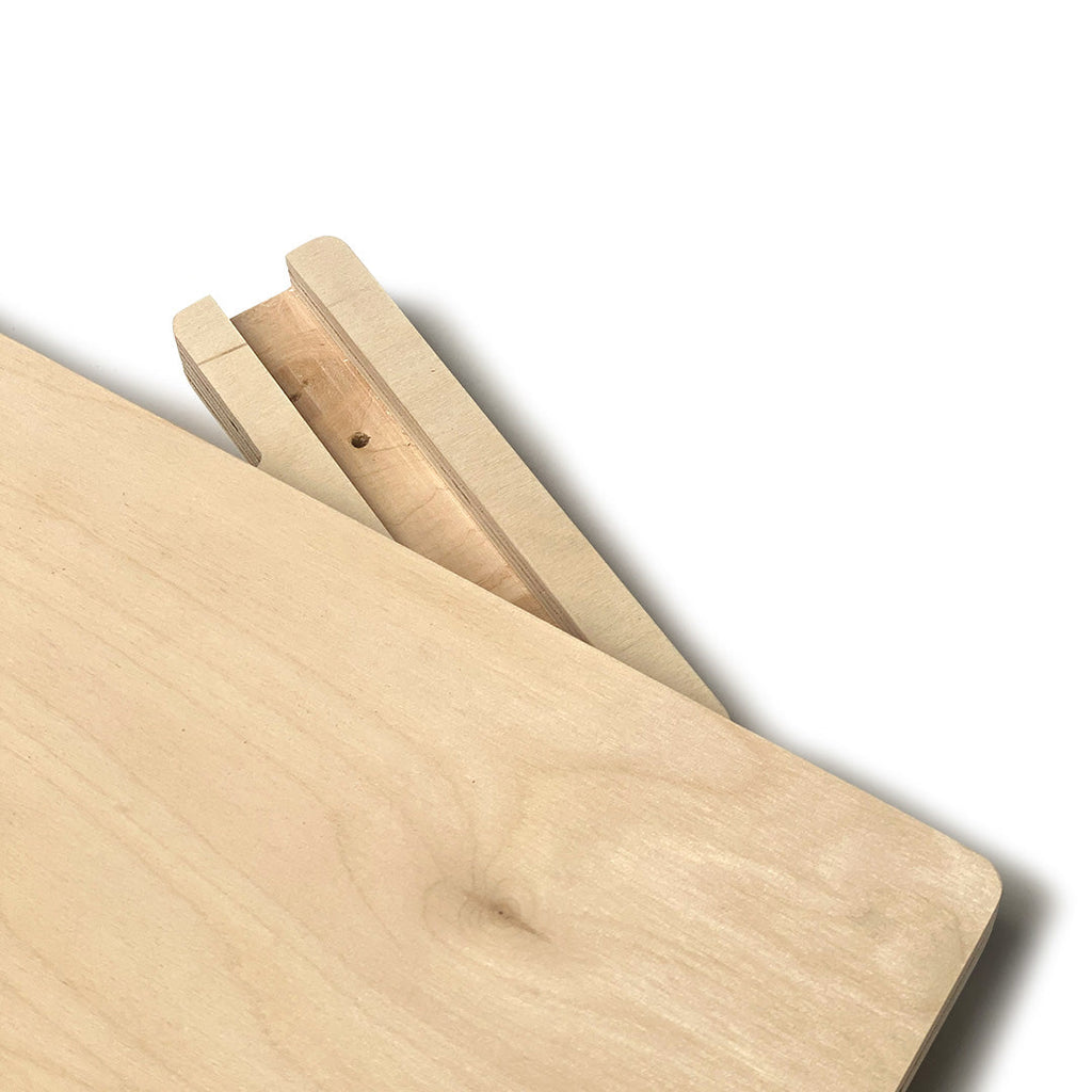 Wooden board with attached support on a sturdy wall shelf showcasing natural charm