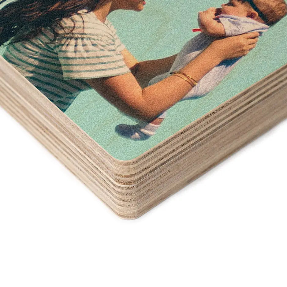 Wooden coasters featuring a photo of a mother and baby from Square Stash Box Print